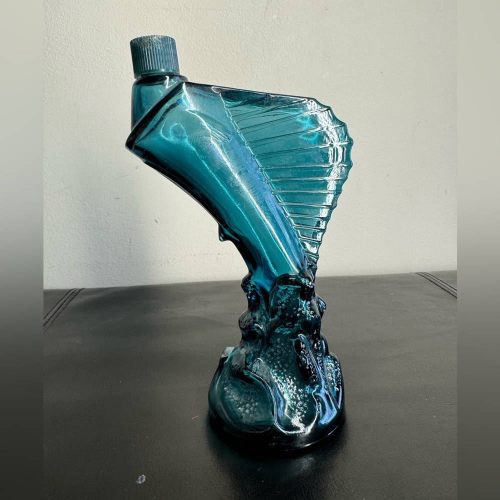 Blue Glass sail Fish Avon Mens Cologne Bottle only